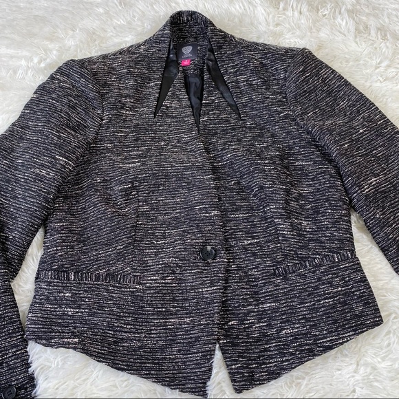 Vince Camuto One Button Black Metallic Blazer Sz 8 - Picture 4 of 12